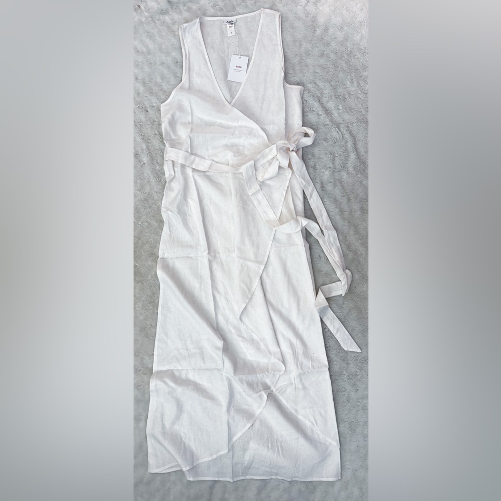NWT- ANDIE The Maxi Wrap Dress in White Linen - Picture 2 of 9
